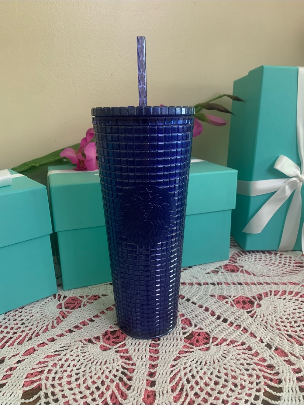 Starbucks Textured Studded Tumbler in Ford Navy Blue with  Straw